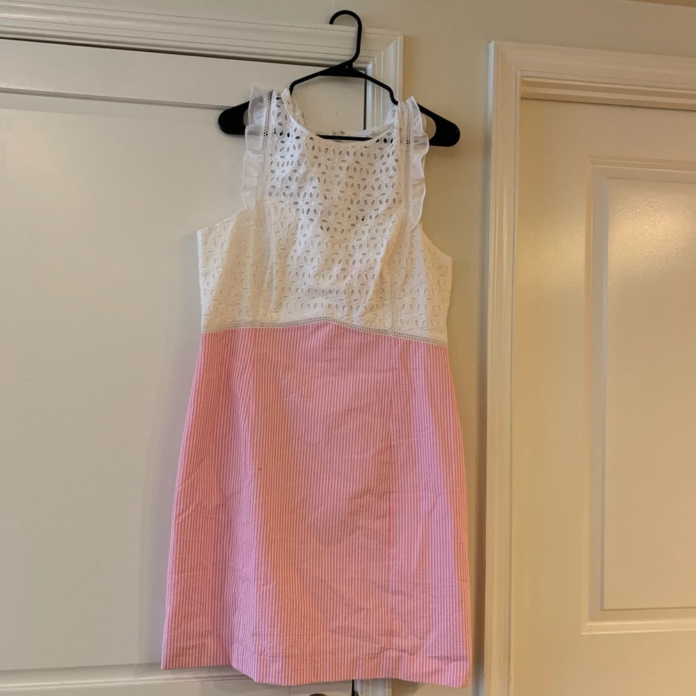 Lilly Pulitzer seersucker dress pink and white